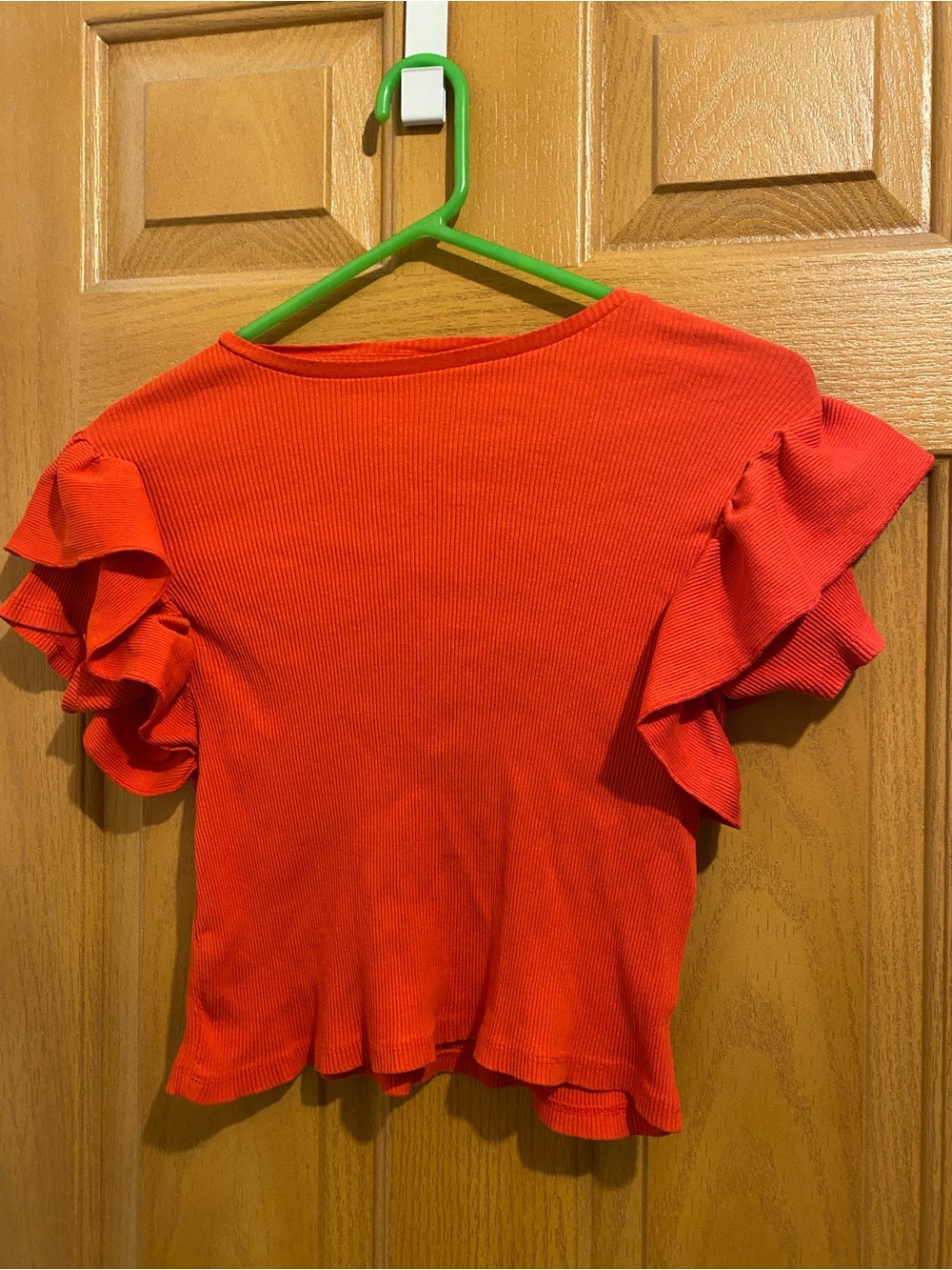 Zara Bright Red Ruffle Sleeve Short Sleeve Tee